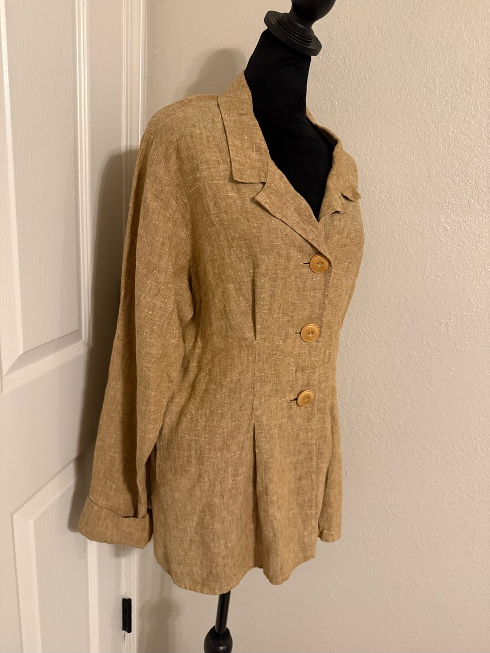 Flax Light Brown Linen Button Front Blazer - Picture 2 of 7